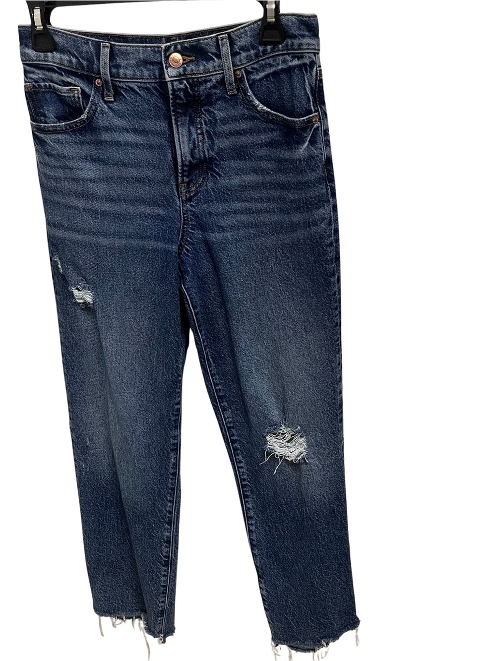 Express Dark Blue Distressed Ankle Jeans